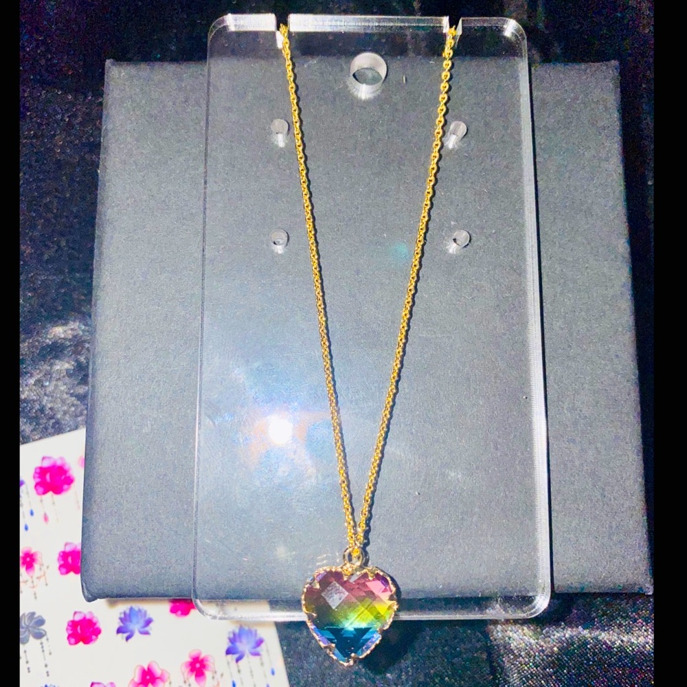 14k Gold Plated Rainbow Heart Plated Necklace (F)